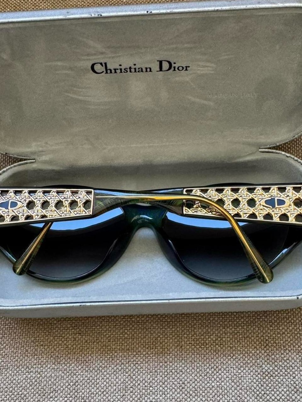 Vintage Christian Dior 2765 Diorama Sunglasses Peacock Green & Gold With Case CD